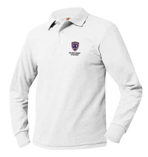 NEW!! M-2nd Grade- Unisex Embroidered Polo- Pique LS- Sacred Heart Academy
