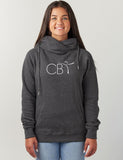 Ladies Cowl Neck Sweatshirt- White Hot-pressed logo front chest