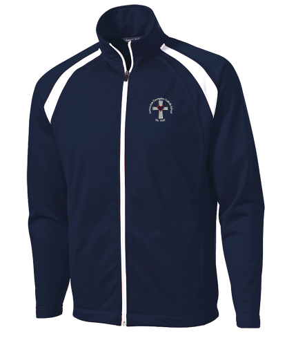 Adult MENS OR WOMENS-Tricot Track Jacket-Navy & White with logo