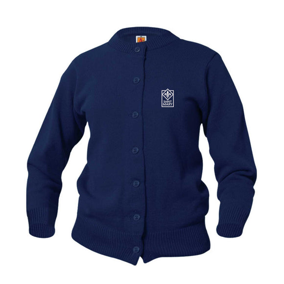 Crew Neck Navy Sweater w/Buttons- St. Marty-Williamston