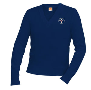 V-Neck Navy Sweater Pullover- Immaculate Conception